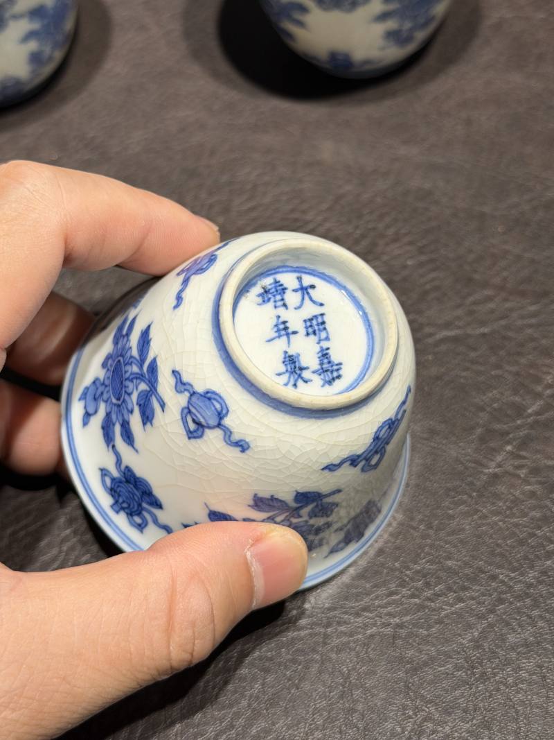 清康熙 青花清供图茶杯（一组六件） - 图9