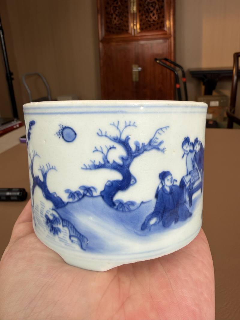 明崇祯 青花高仕对弈图琴炉 - 图7