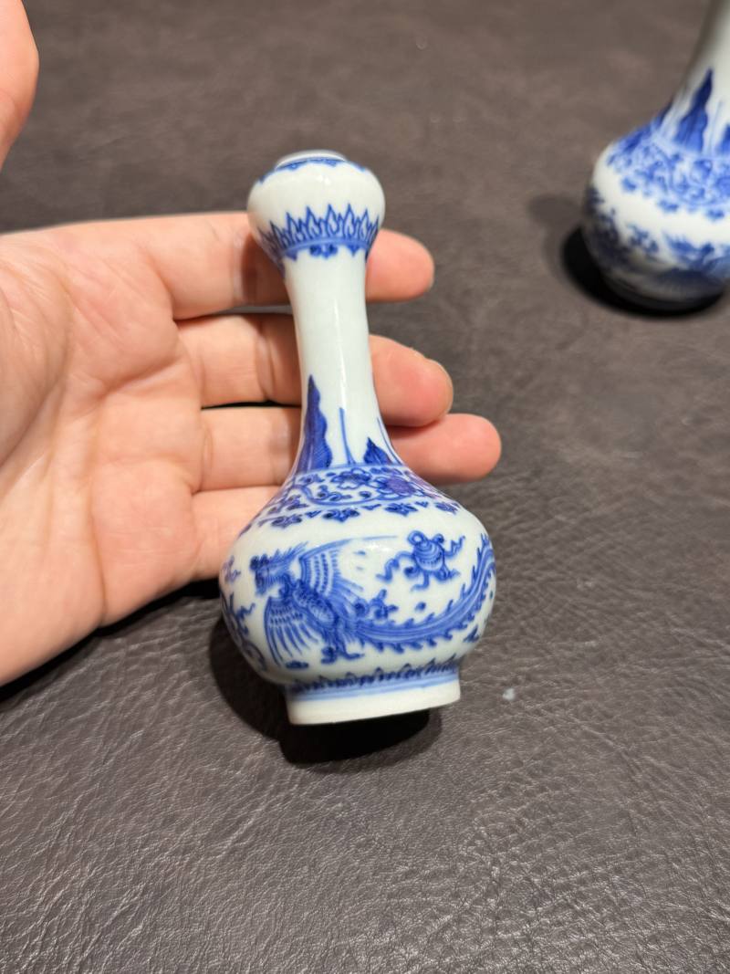 清康熙 青花双凤纹胆瓶、蒜头瓶 - 图9
