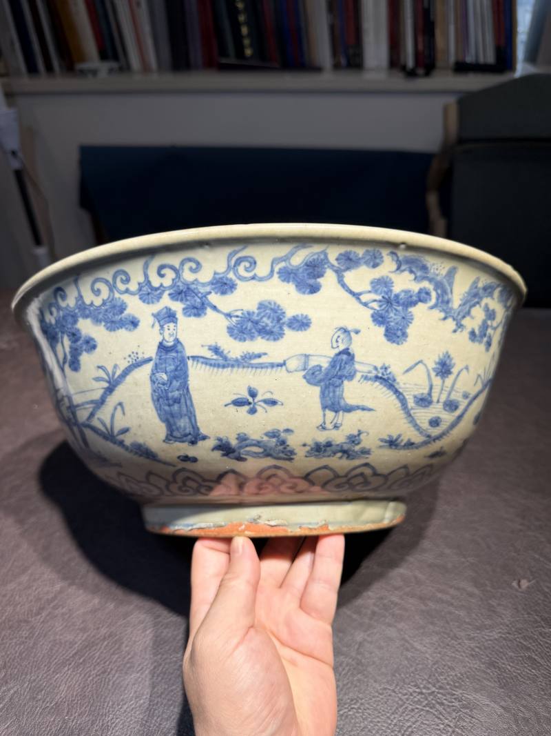 明嘉靖 青花庭院高仕图大碗 - 图13