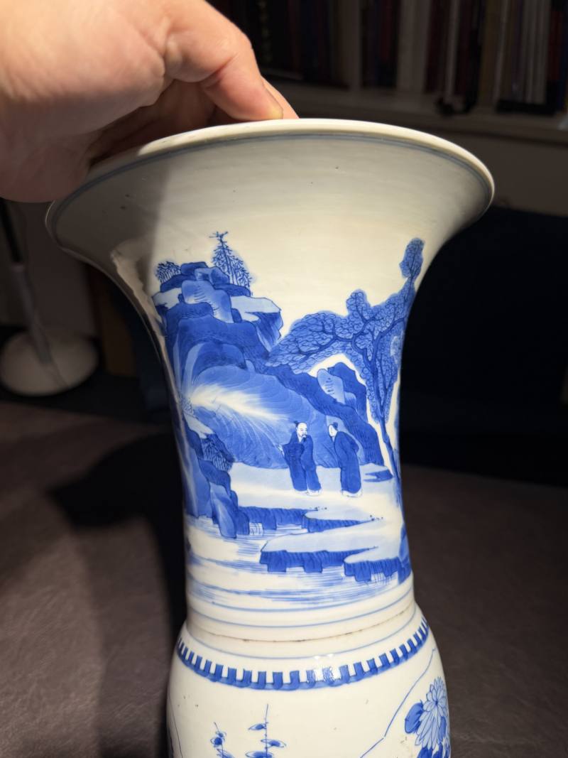 清康熙 青花山水人物故事图花觚 - 图8