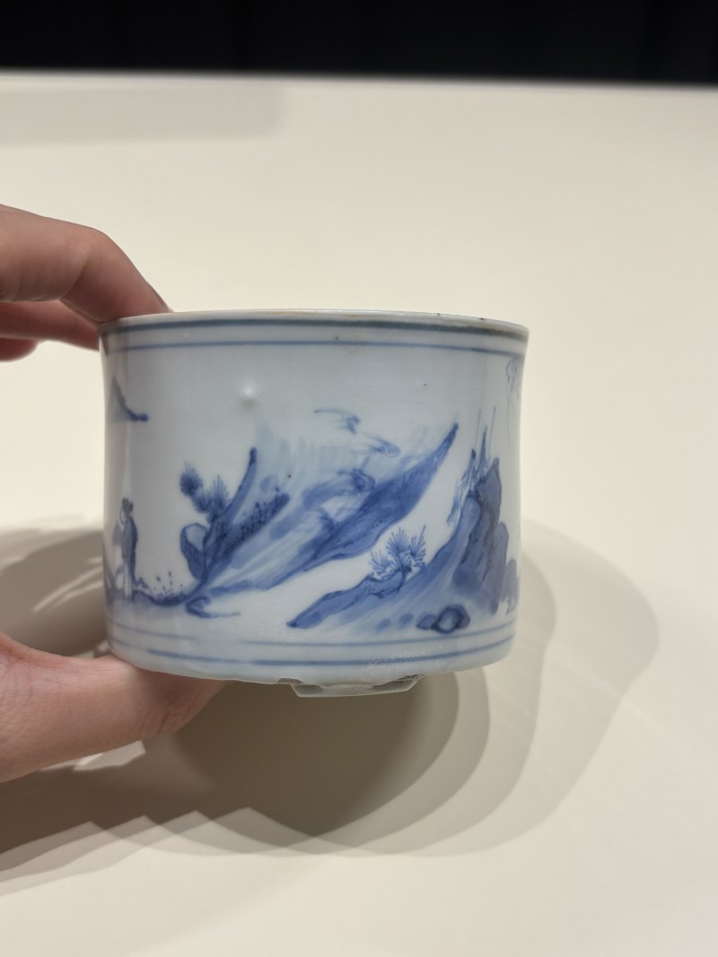 明崇祯 青花陶渊明爱菊图小琴炉 - 图8