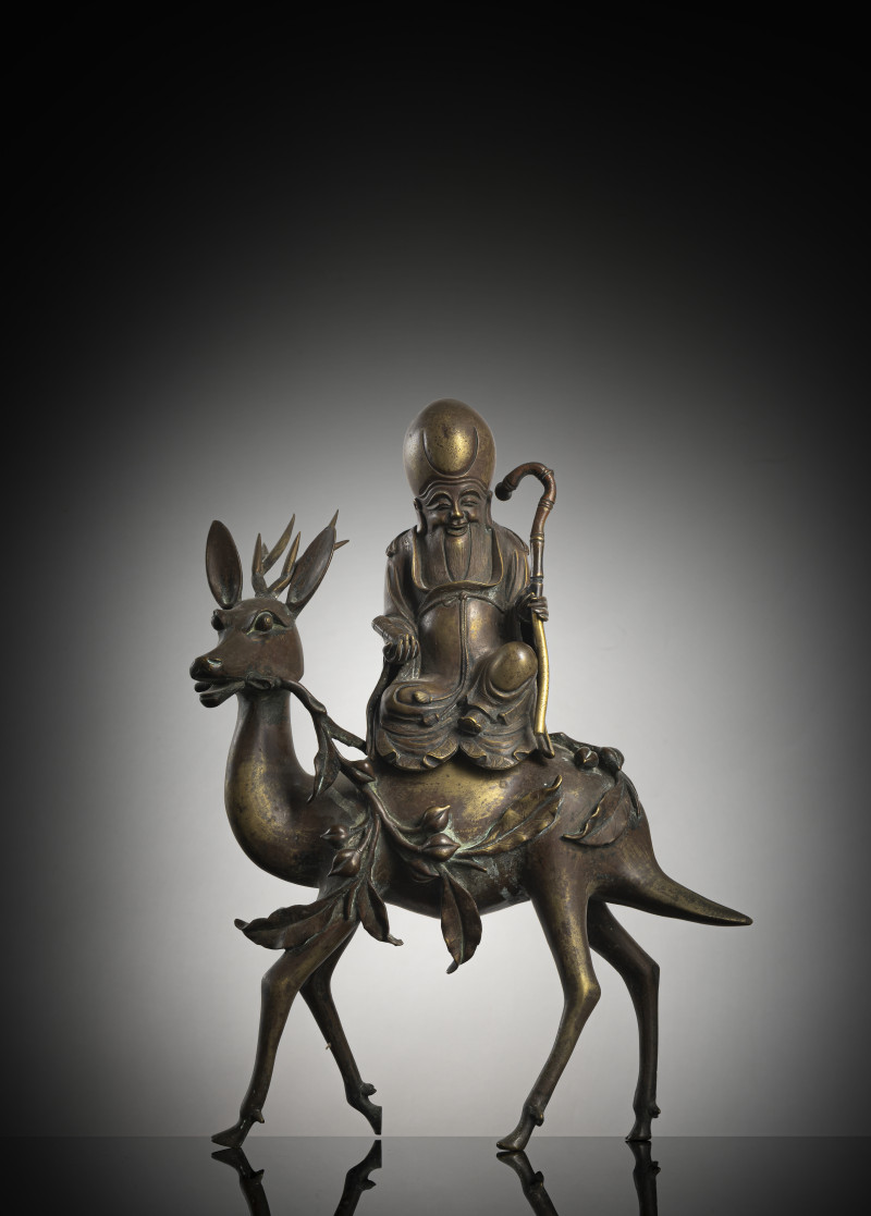 A well cast bronze censer of the Shoulao on a stag