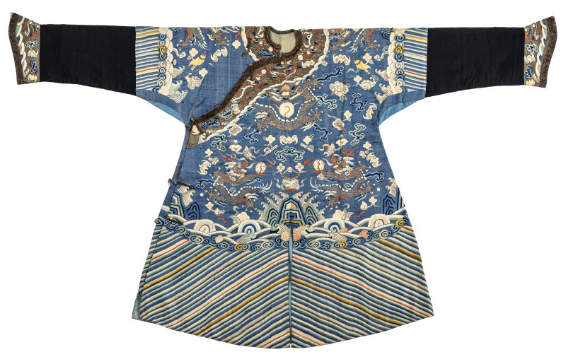 A blue kesi dragon robe with central slits