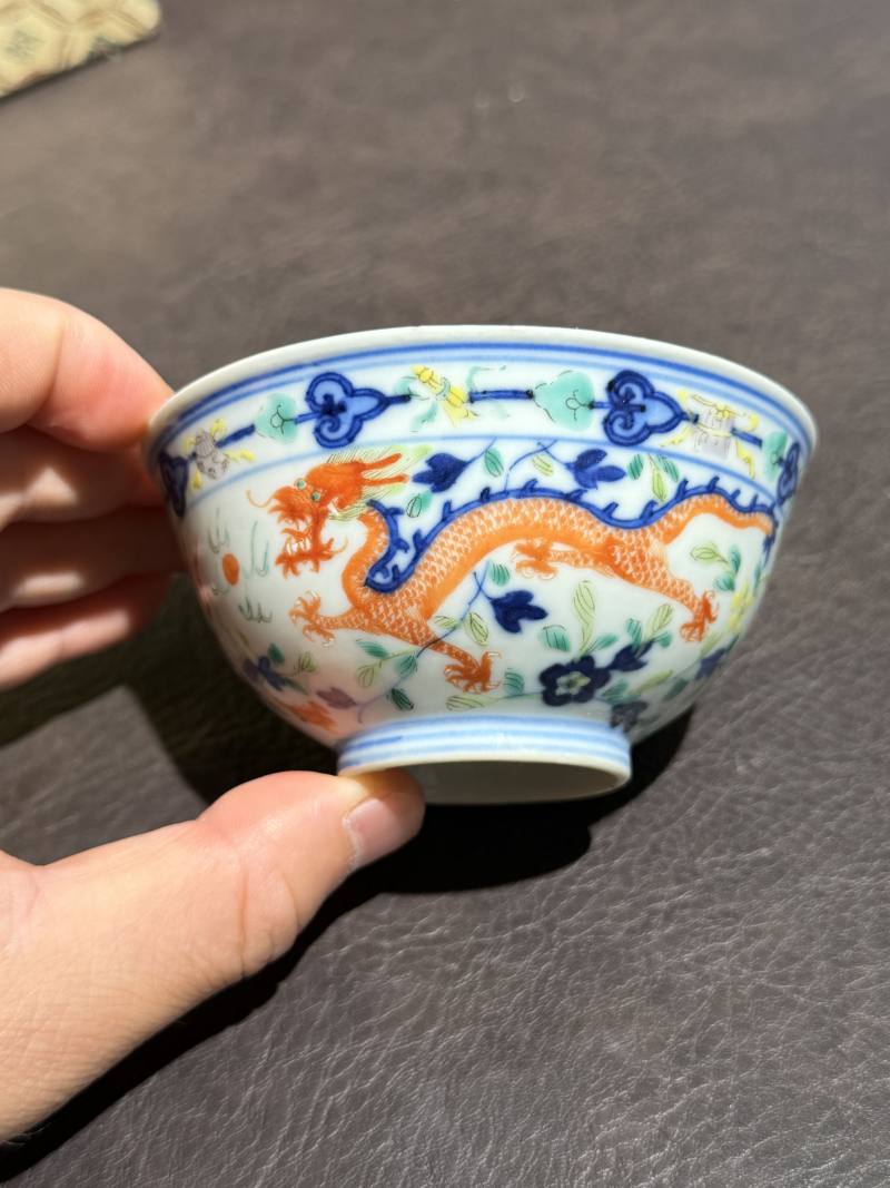 清光绪 青花五彩龙凤纹茶圆一对 - 图17
