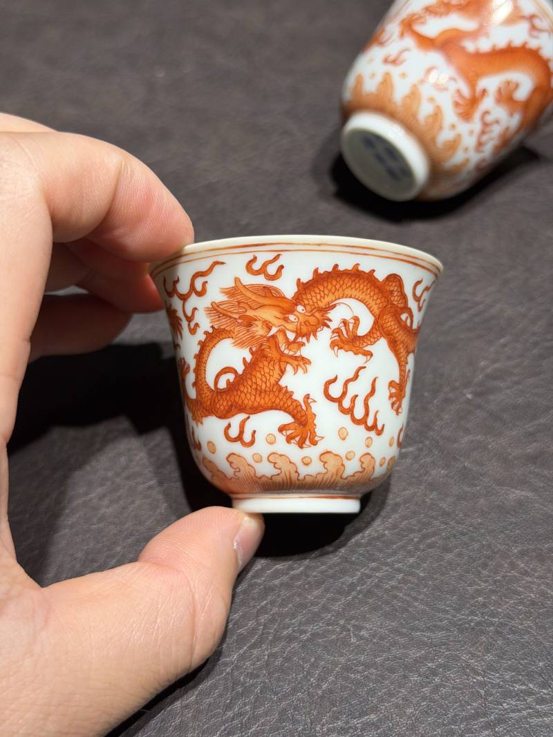 清光绪 矾红龙纹杯一对 - 图9