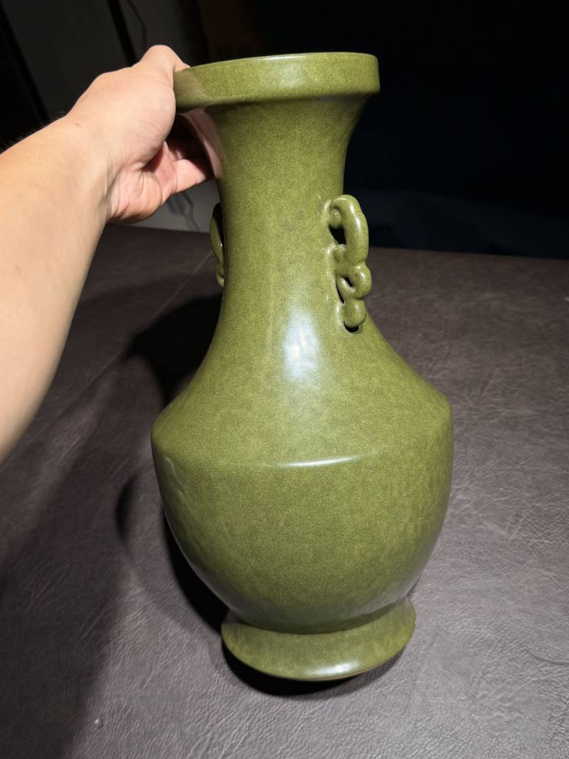 清乾隆 茶叶末釉双龙耳盘口尊 - 图4