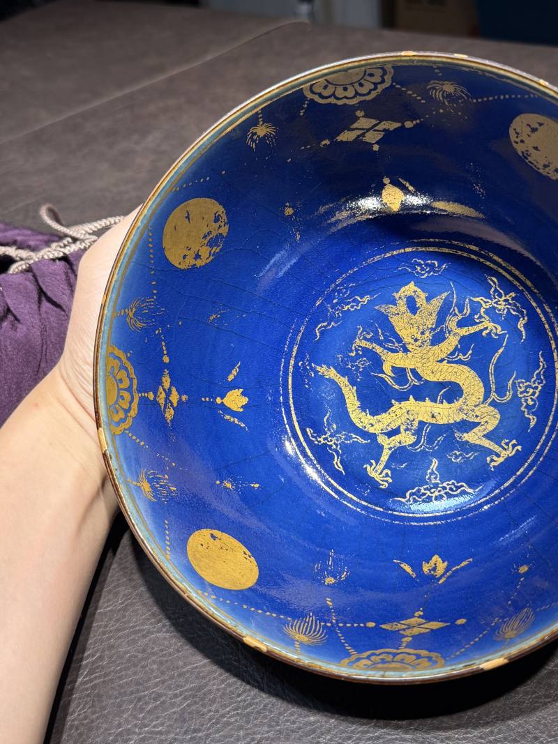 明嘉靖 蓝釉描金龙纹碗 - 图14