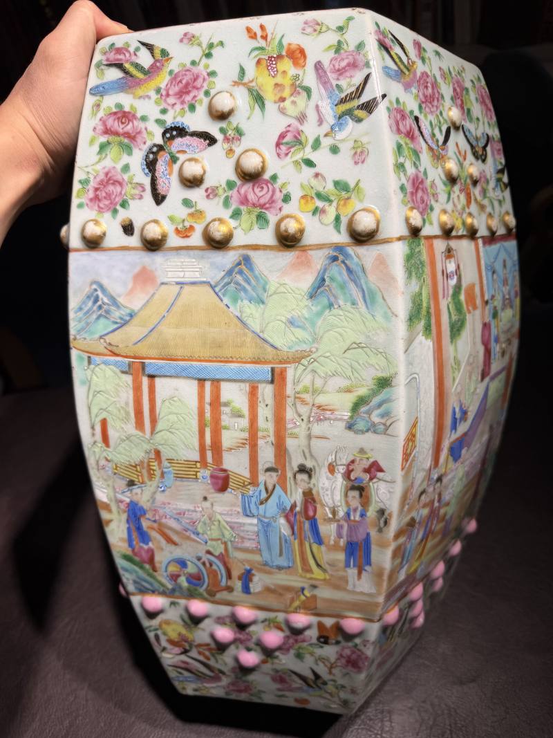 清道光 广彩“西厢记”故事瓷墩一对 - 图27