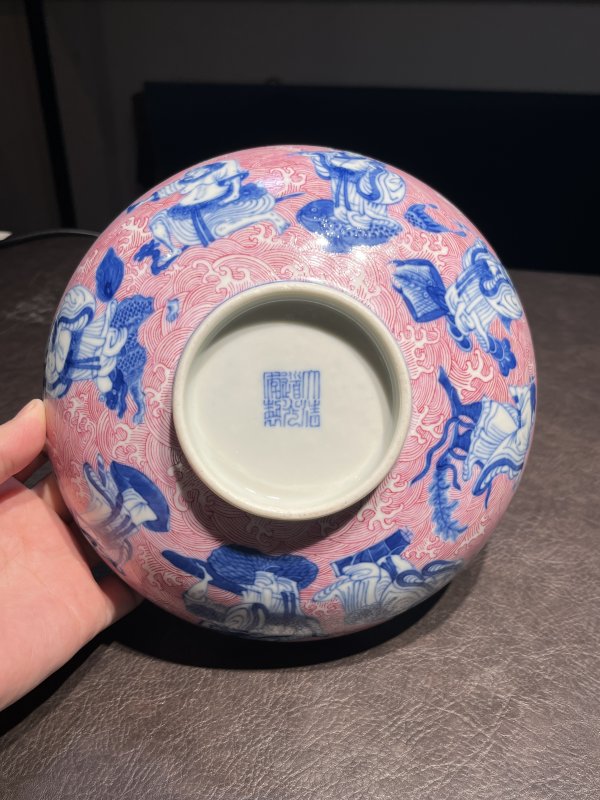清道光 青花胭脂红彩八仙人物纹碗 - 图11
