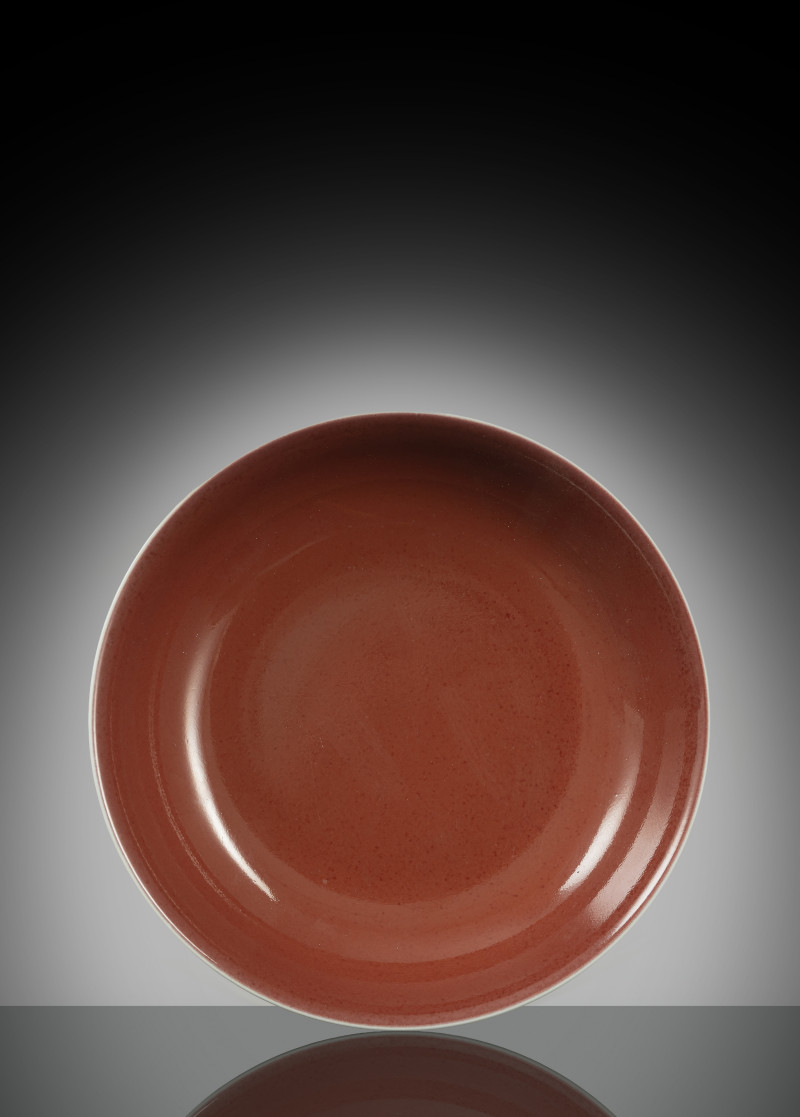 An Imperial 'saucer' dish with fine copper-red glaze