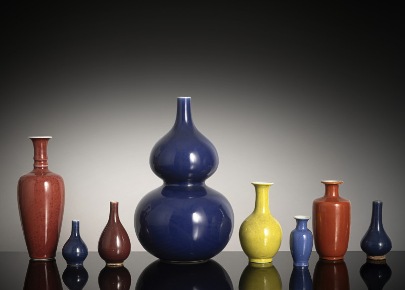 A group of nine monochrome glazed porcelain vases, partly marked - 图2
