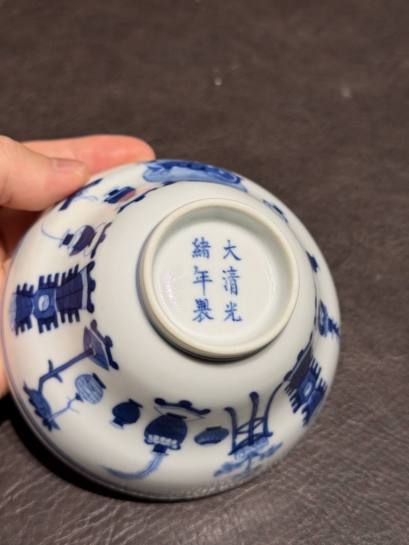 清光绪 青花清供图折腰杯一对 - 图21