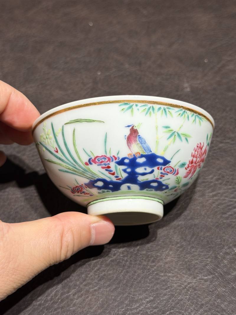 清光绪 粉彩洞石花鸟茶圆 - 图3