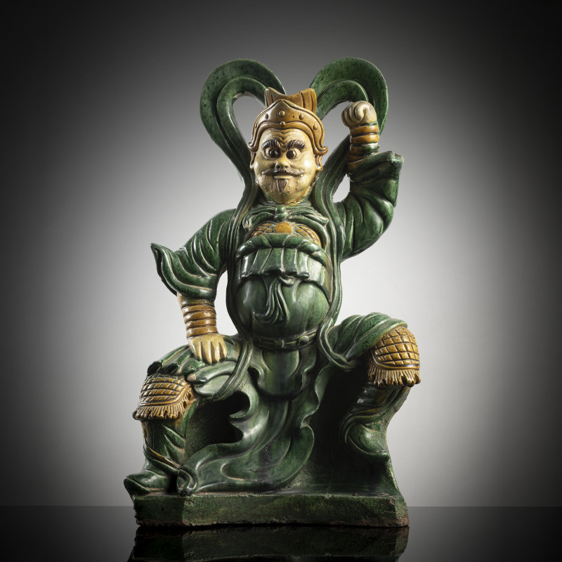 A large 'sancai' ceramic figure of a guardian