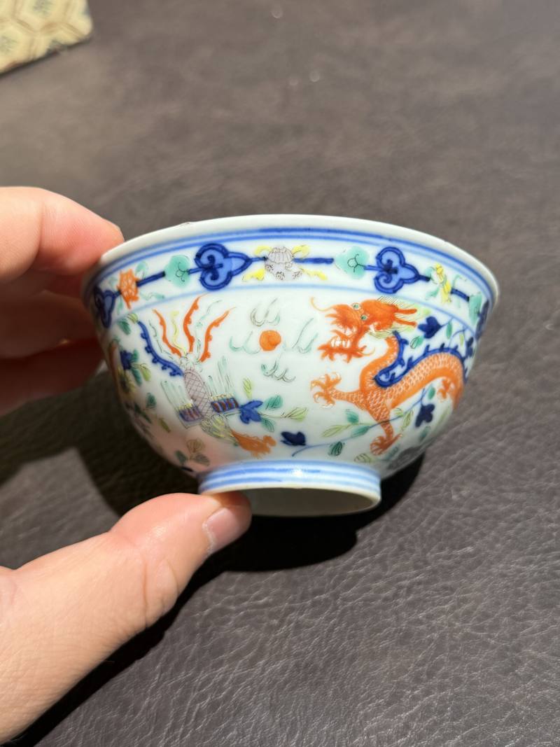 清光绪 青花五彩龙凤纹茶圆一对 - 图18