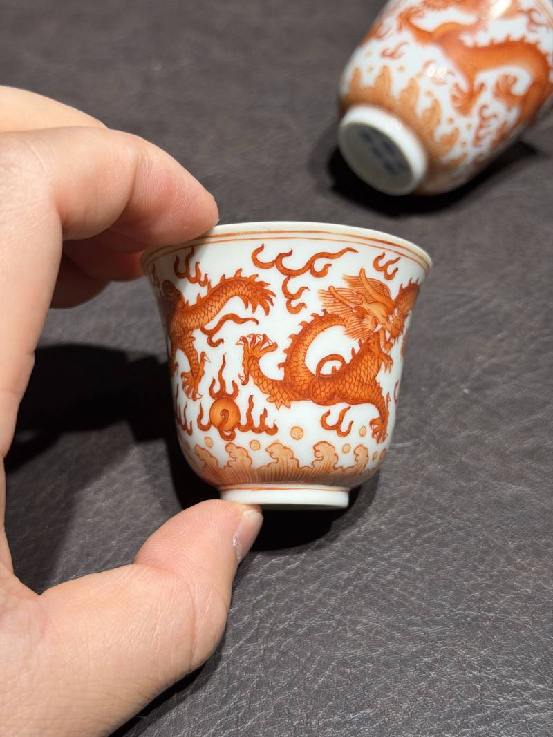 清光绪 矾红龙纹杯一对 - 图10