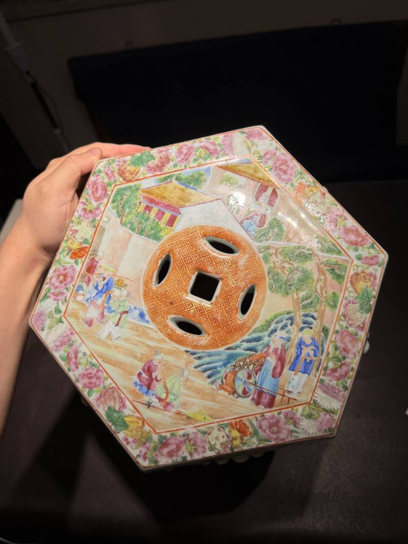 清道光 广彩“西厢记”故事瓷墩一对 - 图28
