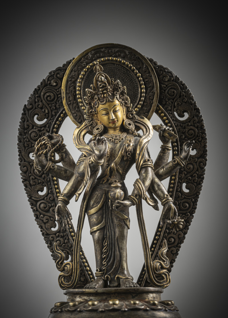 Partially fire-gilded silver figure of Amoghapasha - 图4