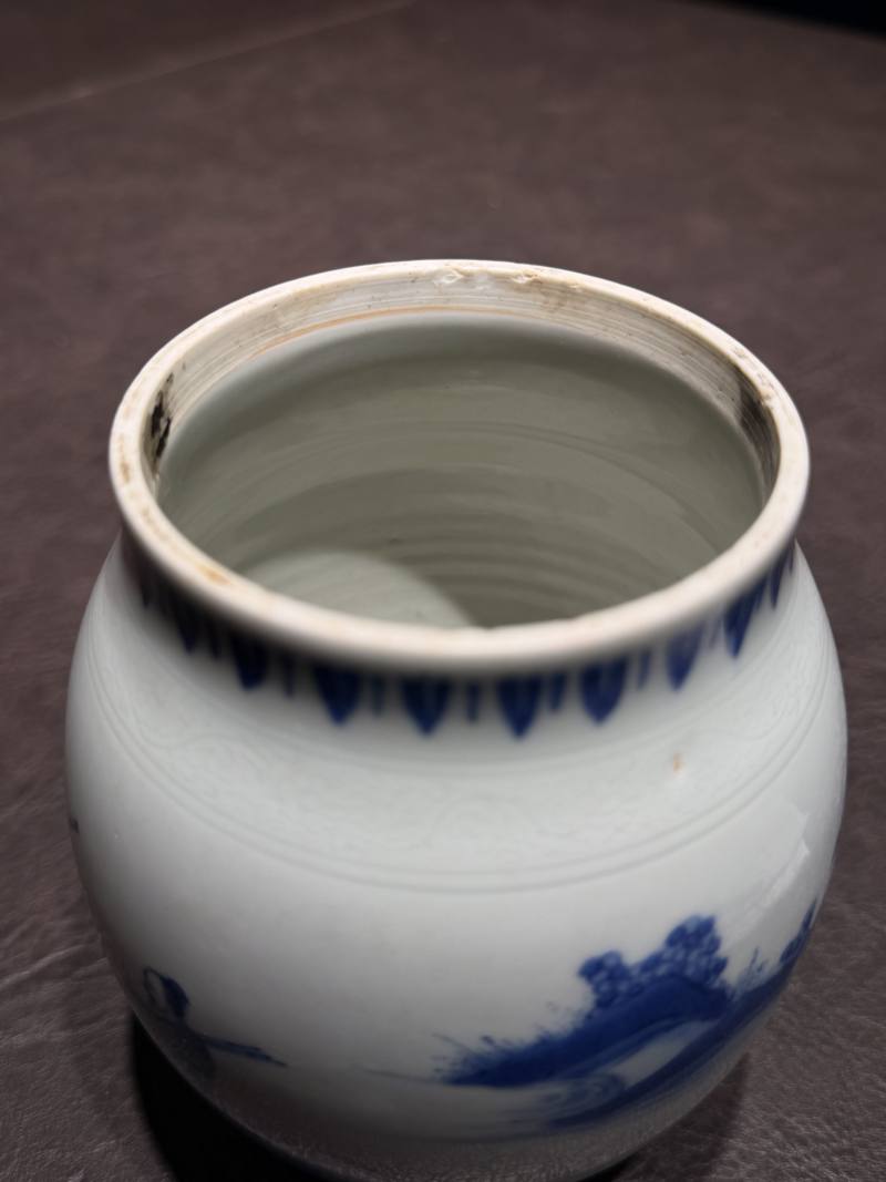 明崇祯 青花“海屋添筹”图莲子罐 - 图20