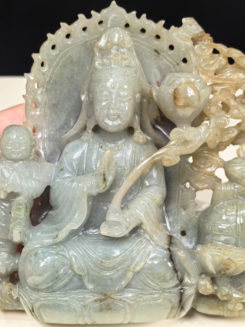 19-20世纪 翡翠童子观音像 - 图5