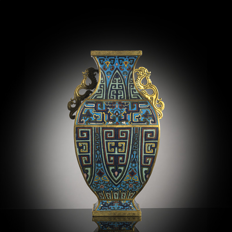 A square cloisonne enamel archaistic vase, fanghu