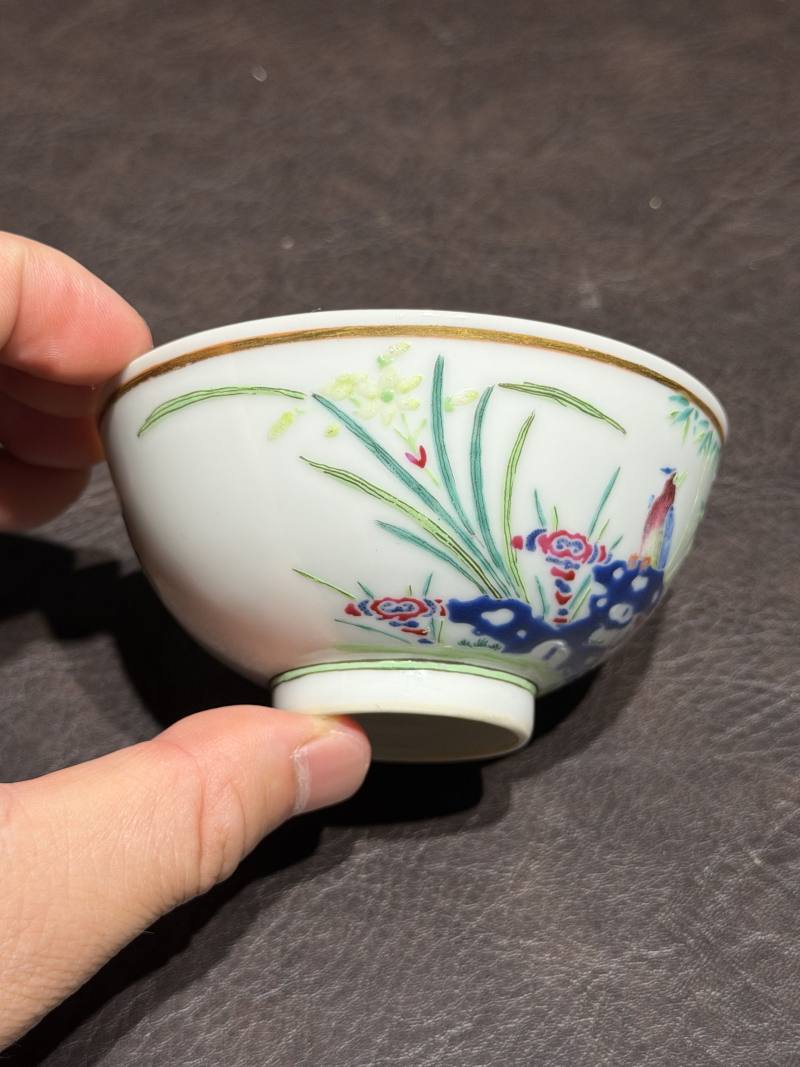 清光绪 粉彩洞石花鸟茶圆 - 图4