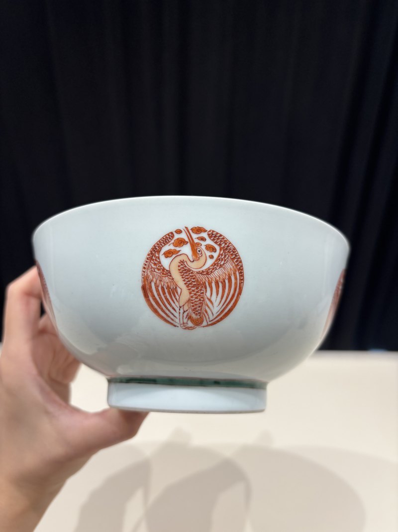 清康熙 青花釉里红外团鹤内青釉海天浴日图碗 - 图6