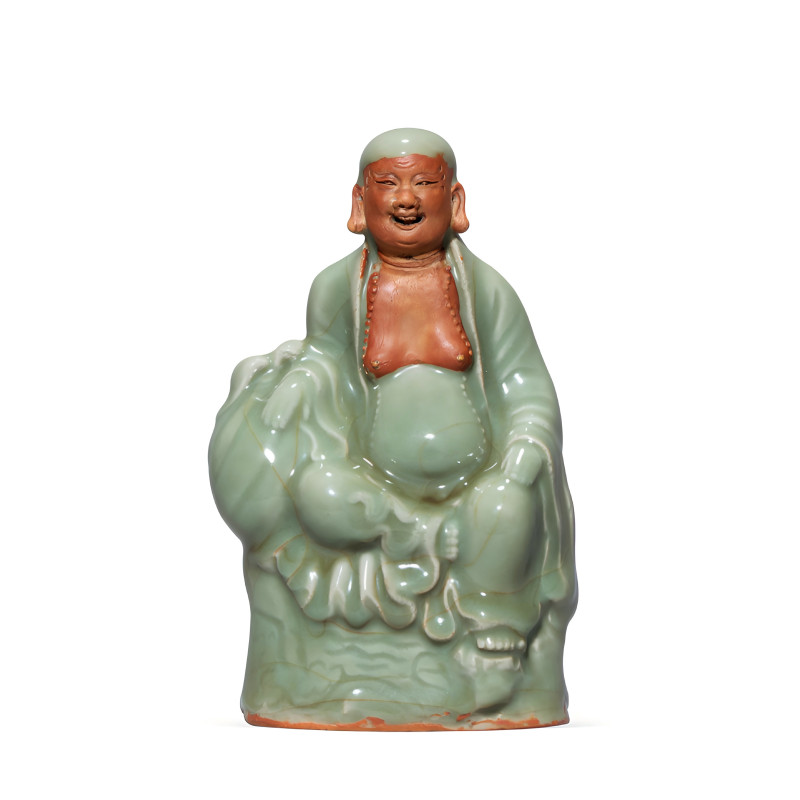 明代 龙泉窑梅子青釉弥勒佛坐像