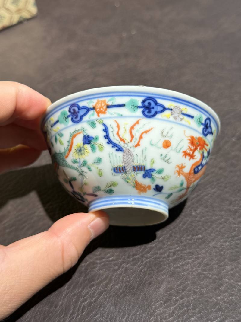 清光绪 青花五彩龙凤纹茶圆一对 - 图19