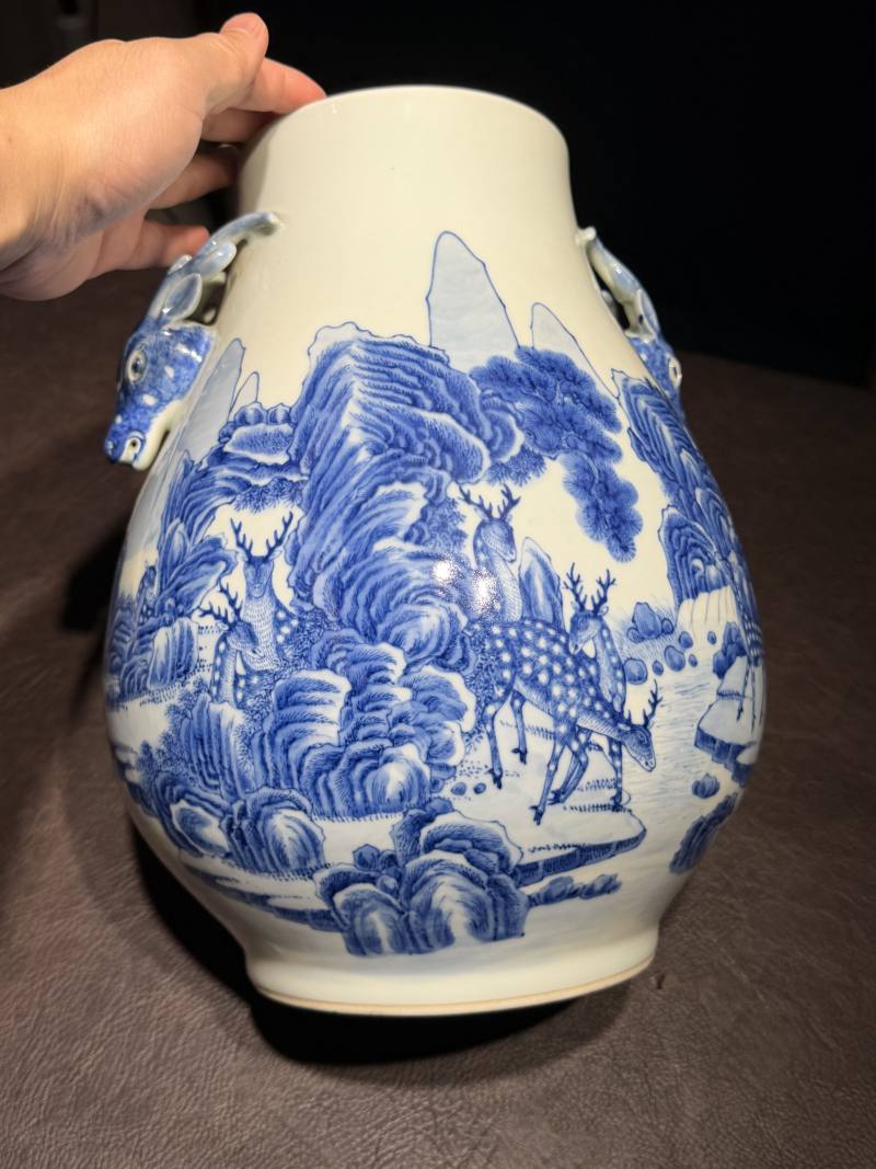 清光绪 青花松鹿图鹿头尊 - 图14