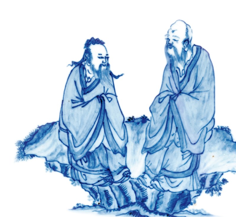 明成化 青花孔子问礼老聃图瓷板 - 图7