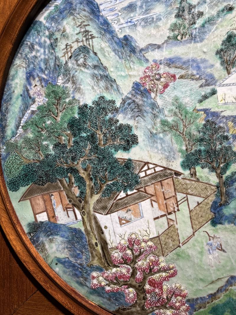 清乾隆 粉彩“渔樵耕读”图圆形瓷板 - 图7