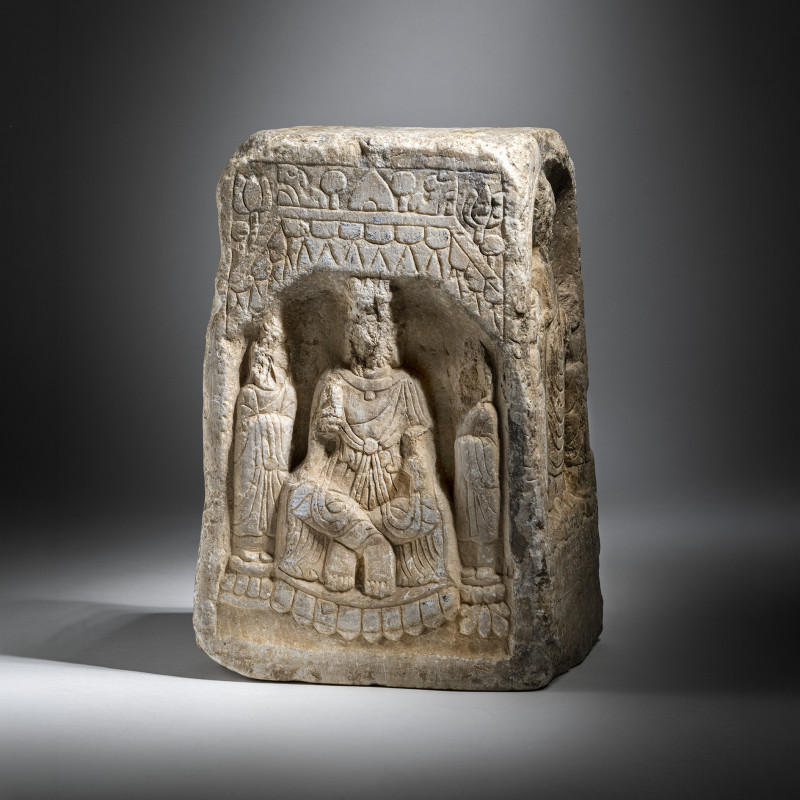 A MARBLE PILLAR DEPICTING VARIOUS BUDDHIST FIGURES