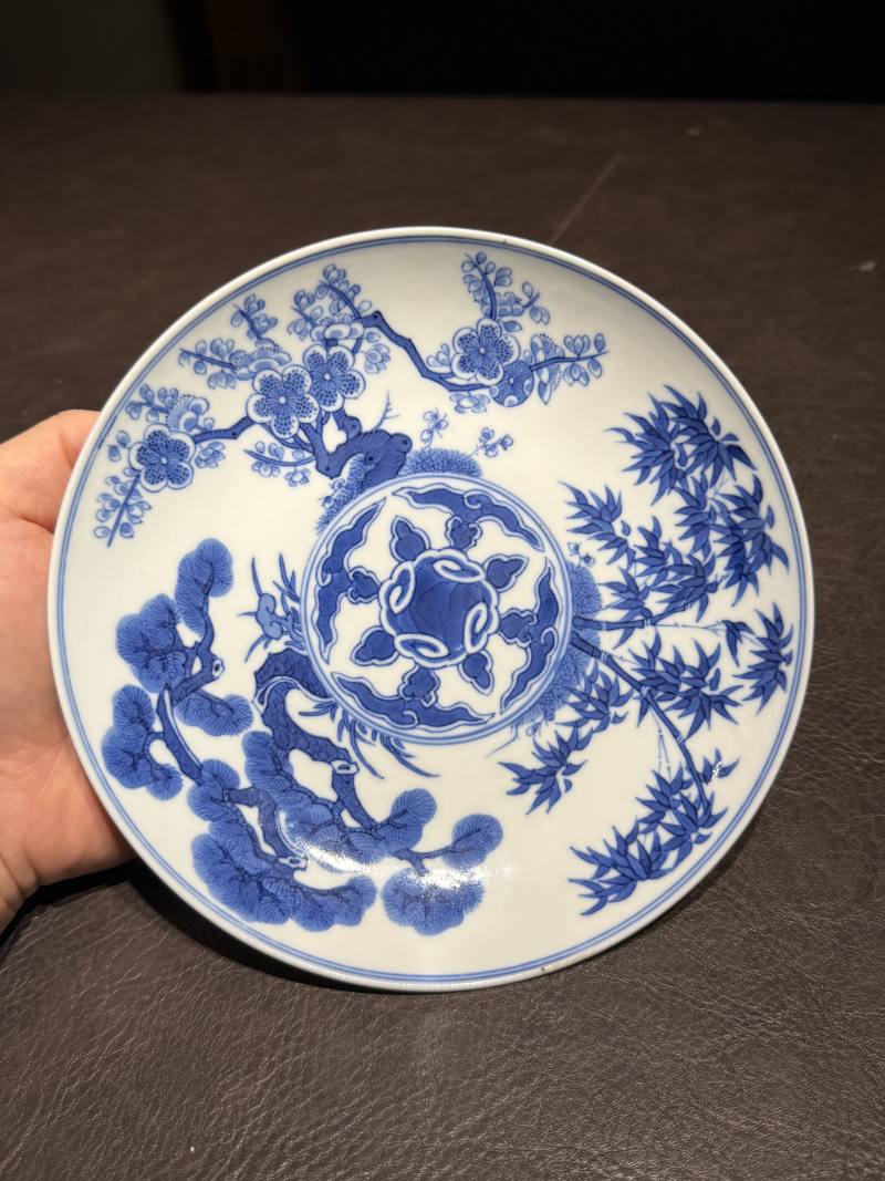 清道光 “戊申年蕙亭制造”青花松竹梅纹盘 - 图3