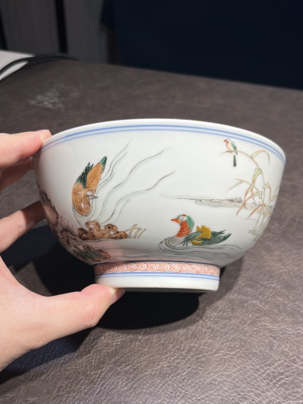 清康熙 五彩荷塘鸳鸯图碗 - 图22