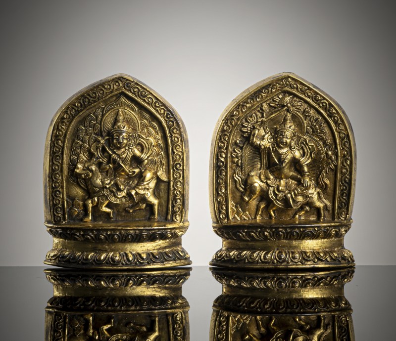 TWO FINE AND RARE GILT-BRONZE AMULETS