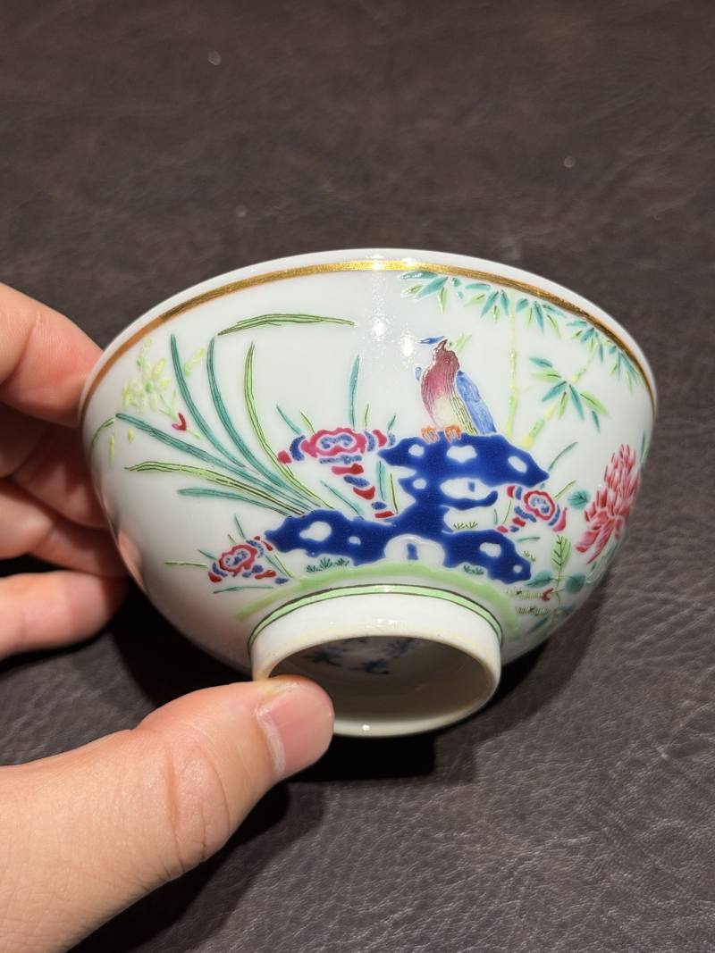 清光绪 粉彩洞石花鸟茶圆 - 图5