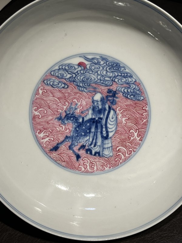 清道光 青花胭脂红彩八仙人物纹碗 - 图13