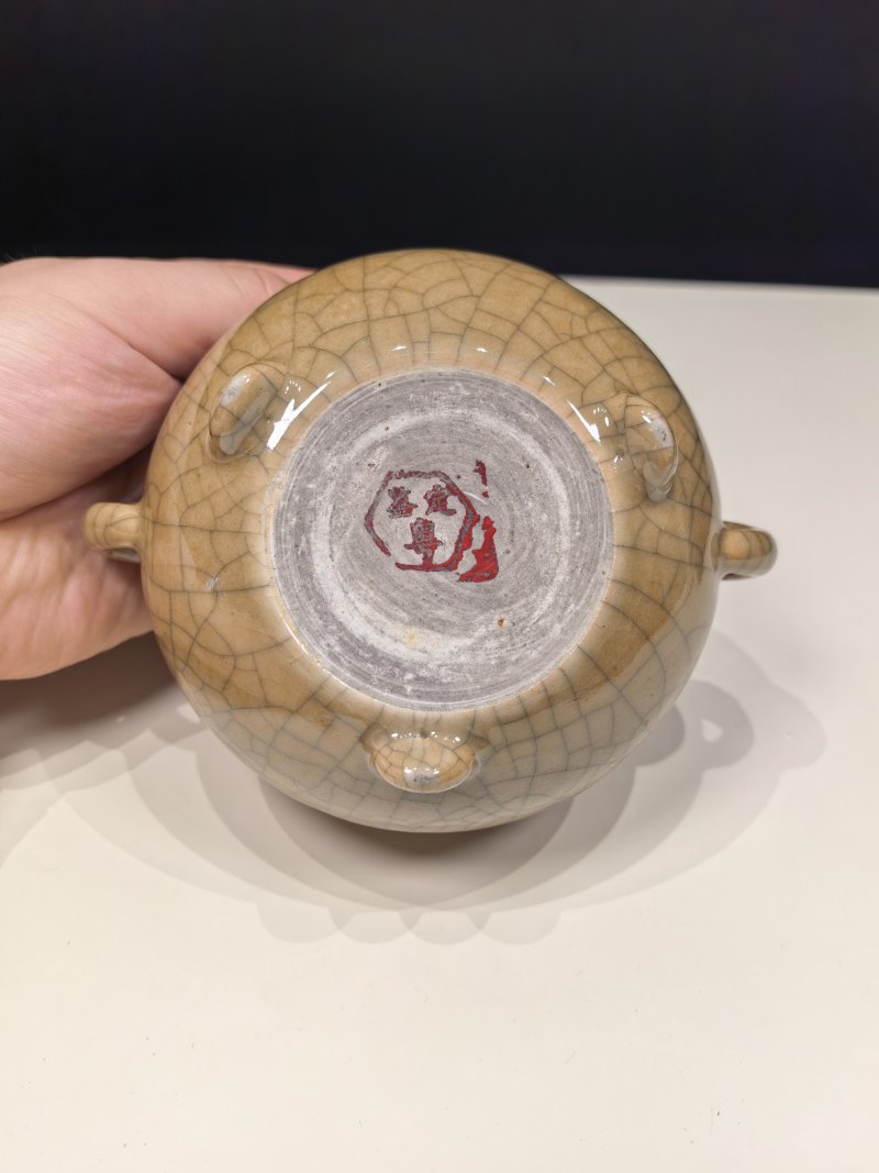 清乾隆 仿哥釉双耳炉 - 图8