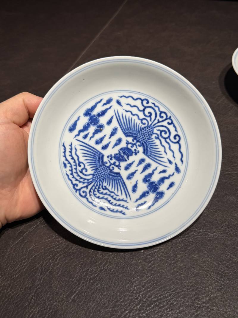 清乾隆 青花对头凤纹盘一对 - 图10