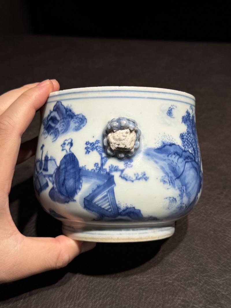 明崇祯 青花罗汉图狮耳炉 - 图10