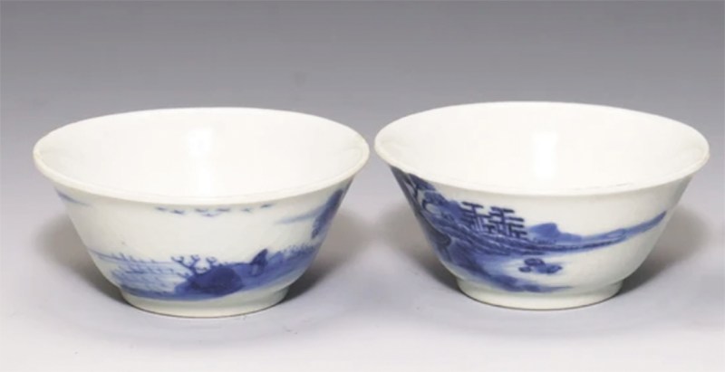 清康熙 青花山水高仕图若深杯 - 图4
