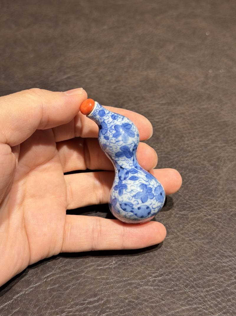 清乾隆 青花瓜瓞绵绵仿生葫芦瓶 - 图5