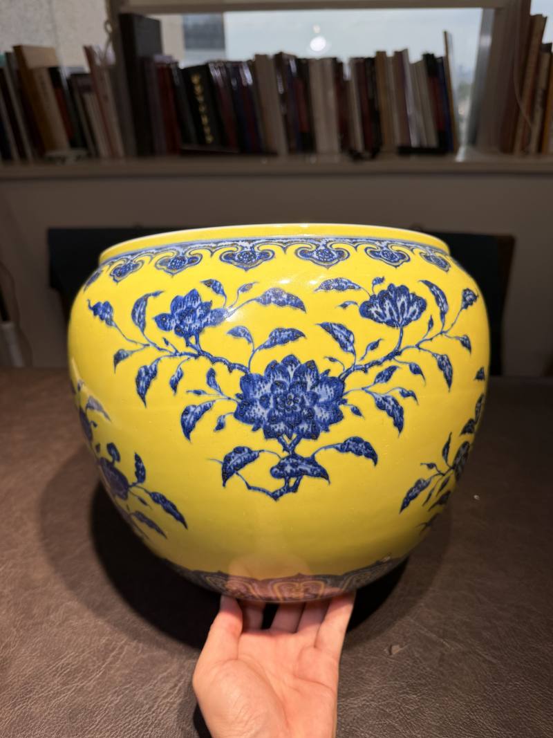 清乾隆 黄地青花折枝花卉纹缸 - 图6