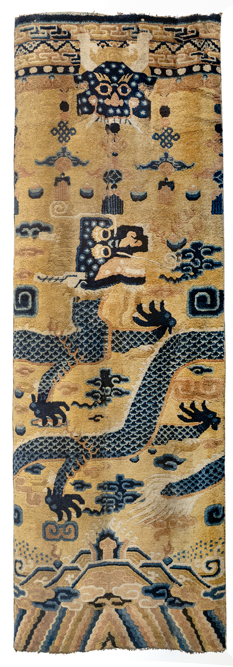 A pair of yellow-ground column carpets with dragon decoration mounted as columns - 图2