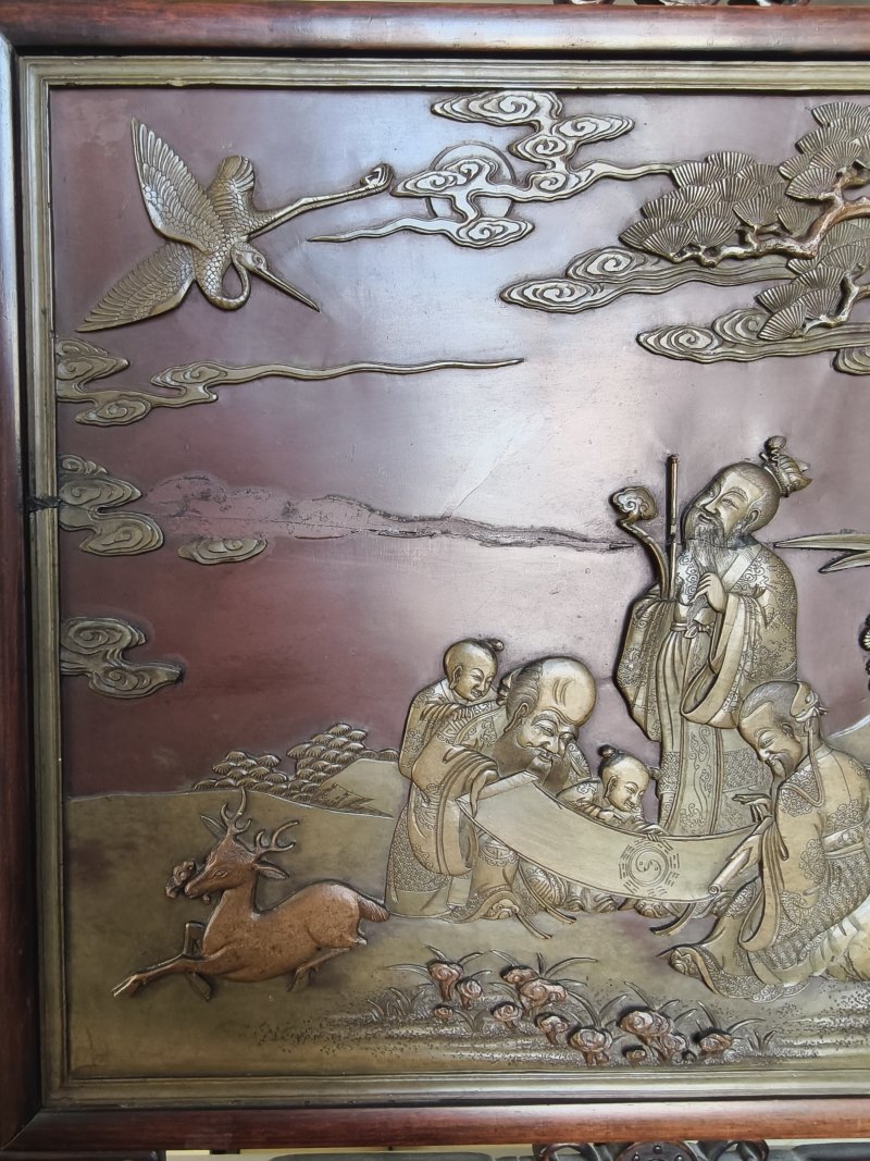 A fine carved Duan stone panel mounted as table screen - 图25