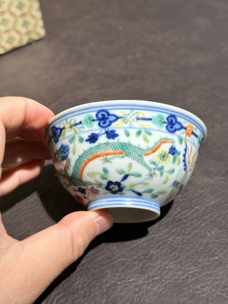 清光绪 青花五彩龙凤纹茶圆一对 - 图20