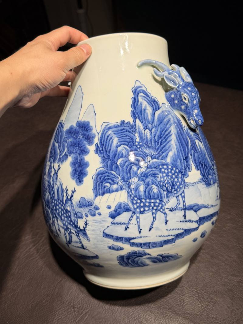 清光绪 青花松鹿图鹿头尊 - 图15