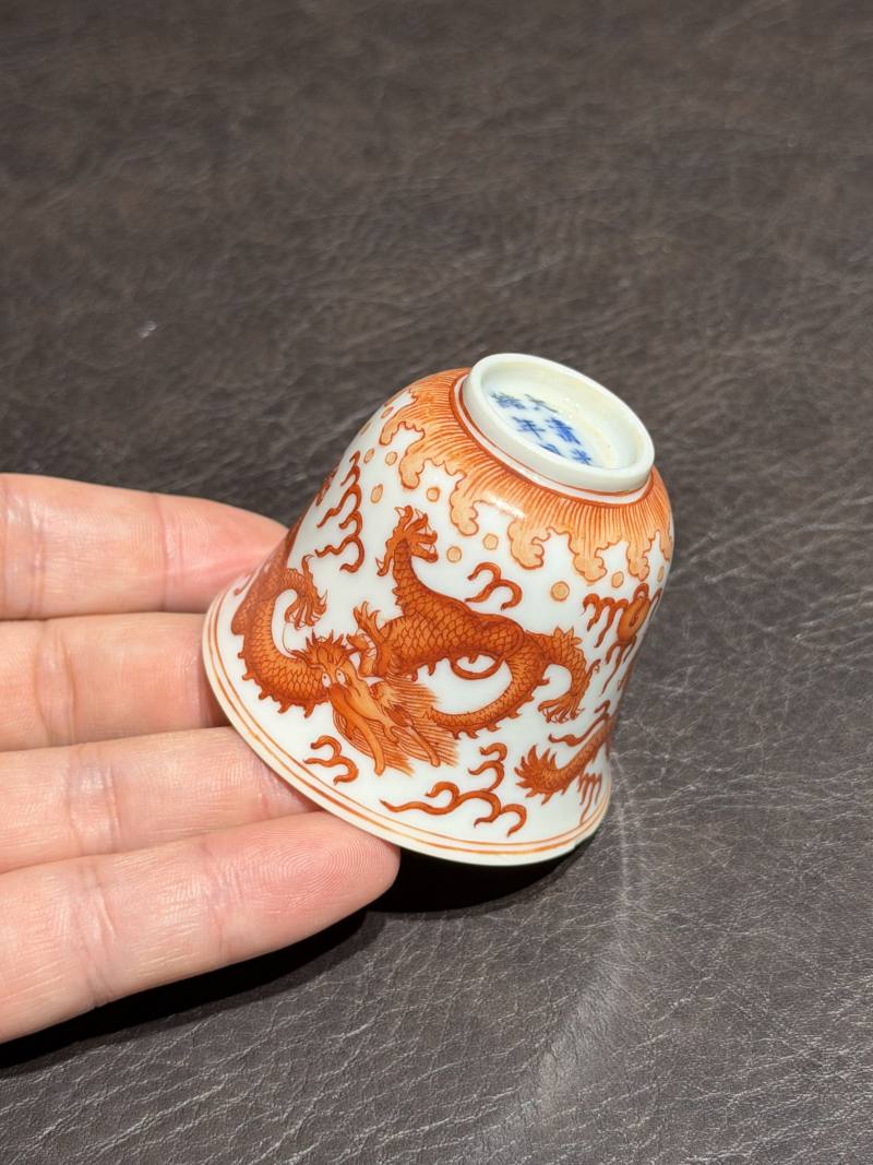 清光绪 矾红龙纹杯一对 - 图12